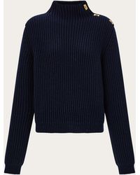 Ferragamo - Knitted Sweater With Gancini Button Detail - Lyst