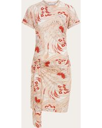 Ferragamo - Rooster Print Draped Dress - Lyst