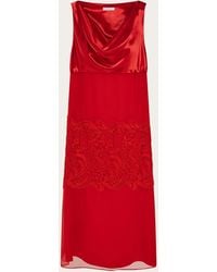 Ferragamo - Silk Dress With Drape Detail - Lyst