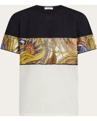 Ferragamo - Crewneck T-Shirt With Rooster Print Inserts - Lyst