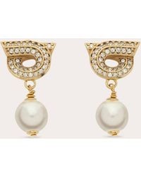 Ferragamo - Gancini Earrings With Pearls And Crystals - Lyst