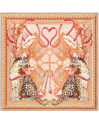 Ferragamo - Poised Leopards Print Silk Scarf - Lyst