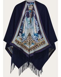 Ferragamo - Feline Print Cashmere And Silk Reversible Cape - Lyst