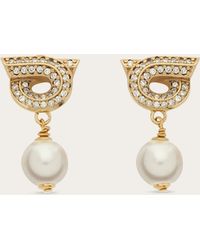 Ferragamo - Gancini Earrings With Pearls And Crystals - Lyst