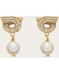Ferragamo - Gancini Earrings With Pearls And Crystals - Lyst