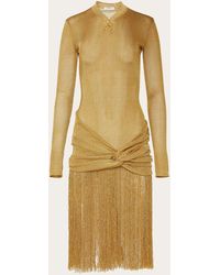 Ferragamo - Midi Lurex Dress With Fringed Skirt - Lyst