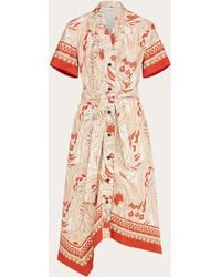 Ferragamo - Rooster Print Asymmetric Midi Dress - Lyst