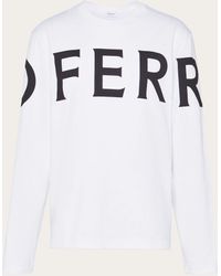 Ferragamo - Hommes T-Shirt Manche Longue Avec Logo Graphique Blanc - Lyst