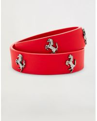 Ferrari Double-wrap Prancing Horse Leather Bracelet - Red