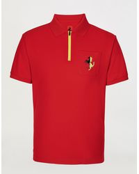 Ferrari 's Zip-up Polo Made Of Recycled Pique Technical Fabric - Red