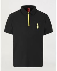 Ferrari 's Zip-up Polo Made Of Recycled Pique Technical Fabric - Black