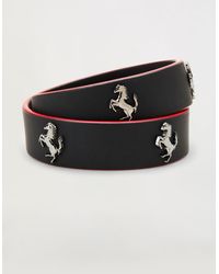 Ferrari Double-wrap Prancing Horse Leather Bracelet - Black