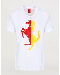 Ferrari 's Two-tone Short-sleeved T-shirt With Prancing Horse - White