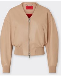 Ferrari - Short Leather Bomber Jacket With V-Neck - Lyst
