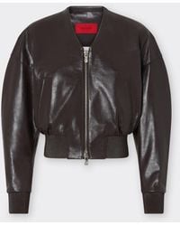 Ferrari - Glossy Leather Bomber Jacket With V-Neck - Lyst