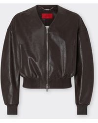 Ferrari - Leather Bomber Jacket With V-Neck - Lyst