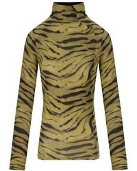 Ganni - Khaki Zebra Print Turtleneck Top - Lyst