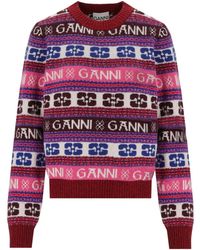 Ganni - Pullover In Lana Jacquard Con Motivo Logo - Lyst