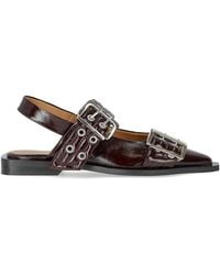 Ganni - Burgundy Slingback Ballet Flat Shoe With Buckles - Lyst