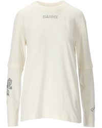 Ganni - Creme T-shirt Met Lange Mouwen - Lyst