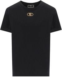 Elisabetta Franchi - T-shirt in jersey nera con logo - Lyst