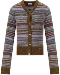 Ganni - Soft gestreifte Strickjacken mit flauschiger Sprache - Lyst