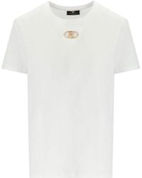 Elisabetta Franchi - T-shirt in jersey con logo gesso - Lyst