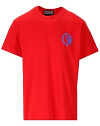 Versace - T-shirt rouge à logo circulaire - Lyst