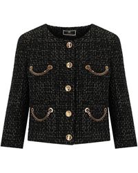 Elisabetta Franchi - Black Tweed Short Jacket - Lyst