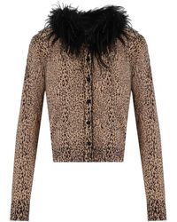 Twin Set - Animal Print Cardigan With Feathers - Lyst
