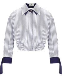 Elisabetta Franchi - Camicia Cropped A Righe Oltremare - Lyst