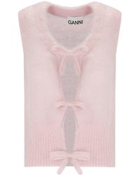 Ganni - Ärmelloser cardigan mit schleifen - Lyst