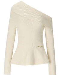 Elisabetta Franchi - Butter asymmetrischer gerippter pullover - Lyst