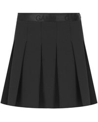 Ganni - Gonna Mini A Pieghe Nera - Lyst