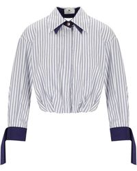 Elisabetta Franchi - Oltremare Gestreept Cropped Overhemd - Lyst