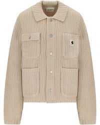 Carhartt - Ribbed Knit Cardigan With Shirt Collar And Front Pockets - Lyst