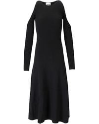 Ganni - Black Cut-out Ribbed Midi Dress - Lyst