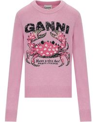 Ganni - Crab Crew Neck Sweater - Lyst