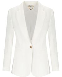 Elisabetta Franchi - Elfenbeinfarbene einreihige jacke aus leinenmischung - Lyst