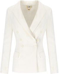 Elisabetta Franchi - Ivory Crepe Double-Breasted Jacket - Lyst