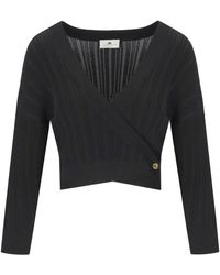 Elisabetta Franchi - Top de punto con cuello en pico - Lyst