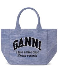 Ganni - Washed Blue Small Shopping Bag - Lyst