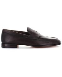 Santoni Mocassino Sfoderato College Pelle Testa Di Moro - Marrone