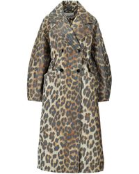 Ganni Oversize Coat Met Leopard Print - Naturel