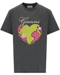 Ganni - T-shirt relaxed heart grigia - Lyst