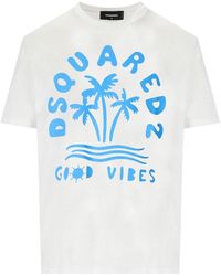 DSquared² - T-shirt regular fit blanc bleu clair - Lyst