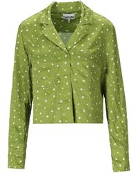 Ganni - Green Polka Dot Crop Shirt - Lyst
