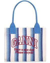 Ganni - Blue Striped Tote Bag - Lyst