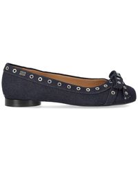 Ganni - Denim Ballet Flat Shoe With Bows - Lyst