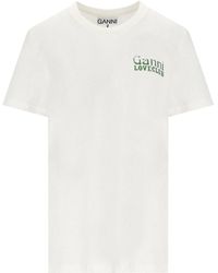 Ganni - Relaxed loveclub creme t-shirt - Lyst